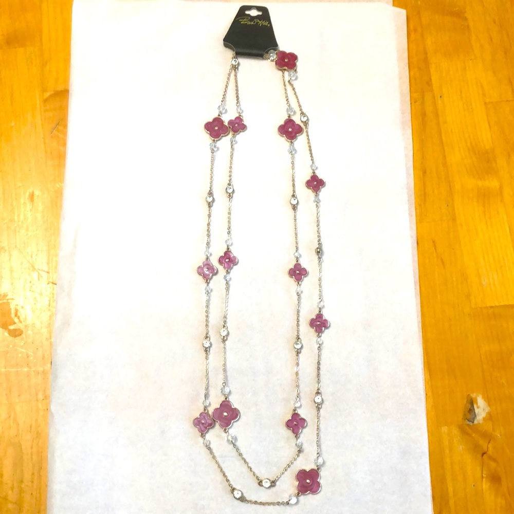 NWT Birch Hill GoldTone Berry Clover Enameled Crystal Double Strand Necklace
